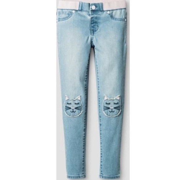 Cat & Jack Light Blue Kids Jeans with Cat Patches - Picture 1 of 8